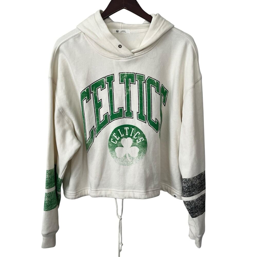 Women’s Boston Celtics ‘47 Emerson Stripe Pullover Hoodie Size L Cropped Cream